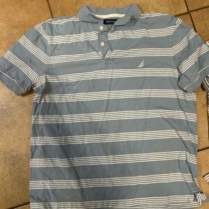Nautica Men's Pale Blue & White Striped Polo